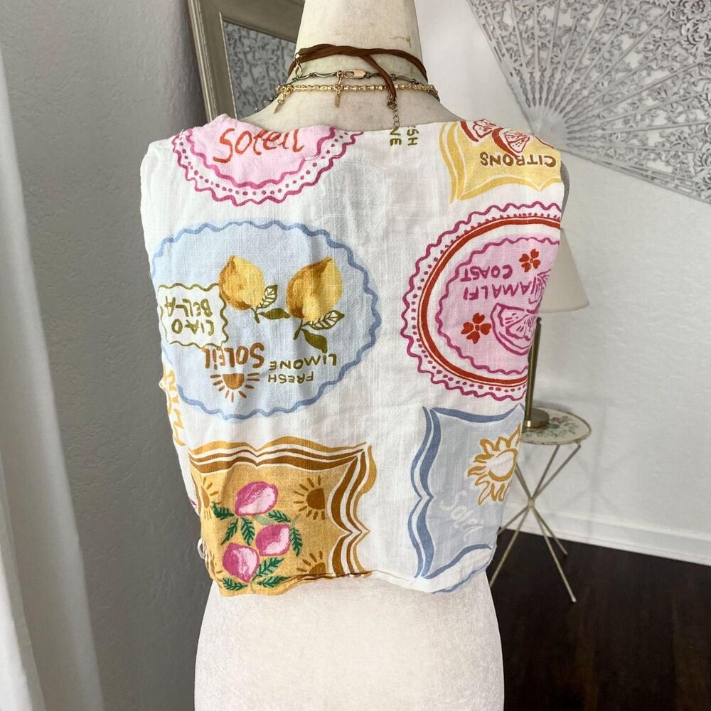 Paper Heart Australia Dolce Vita Italian Postcard Linen Crop Top L - Picture 4 of 6
